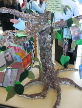 Table-top tree sculpture: freshman semester in review.  Beverly Cope's U100 class.