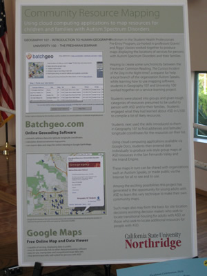 Elaborate poster explaining how students mapped Austism Spectrum Disorder resources in the San Fernando Valley.