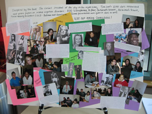 Poster describing how Prof. Tina Love's class researched and wrote articles for their U100 scholarly journals project.